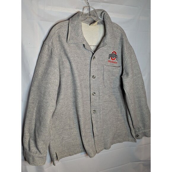 VTG Akwa Men's Ohio State Embroidered Button Up Shirt Shacket Sz L Made In USA - Picture 1 of 9